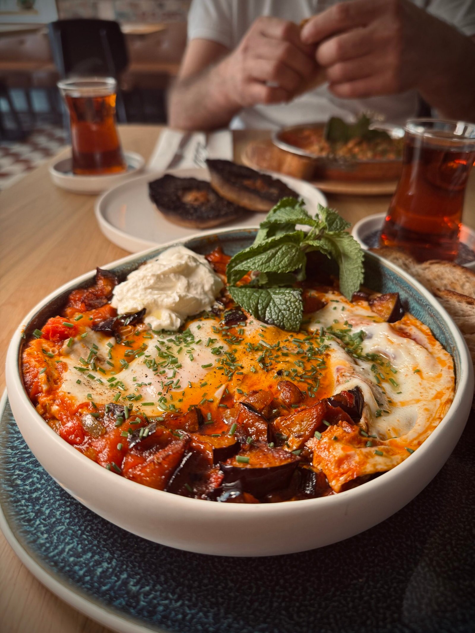 Breakfast served with Turkish tea
